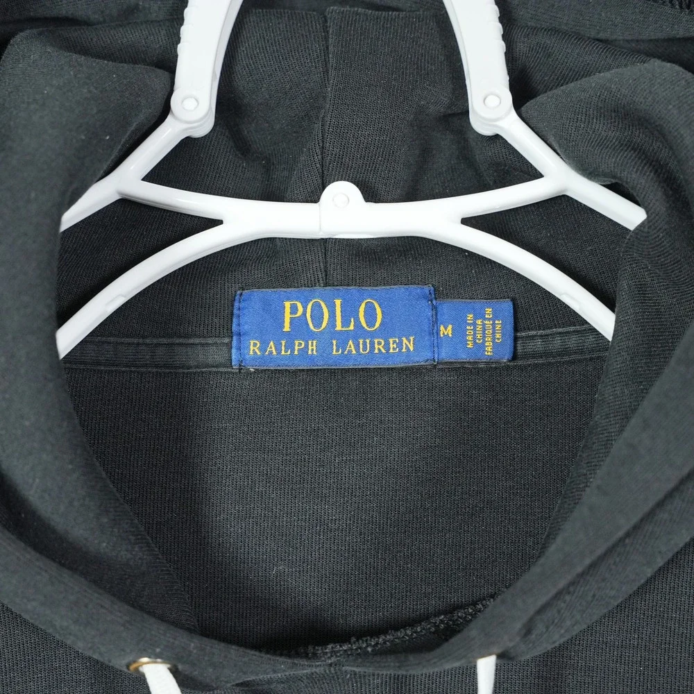 Polo Ralph Lauren Mens Black Spellout Varsity Stripe Pullover Hoodie Size Medium